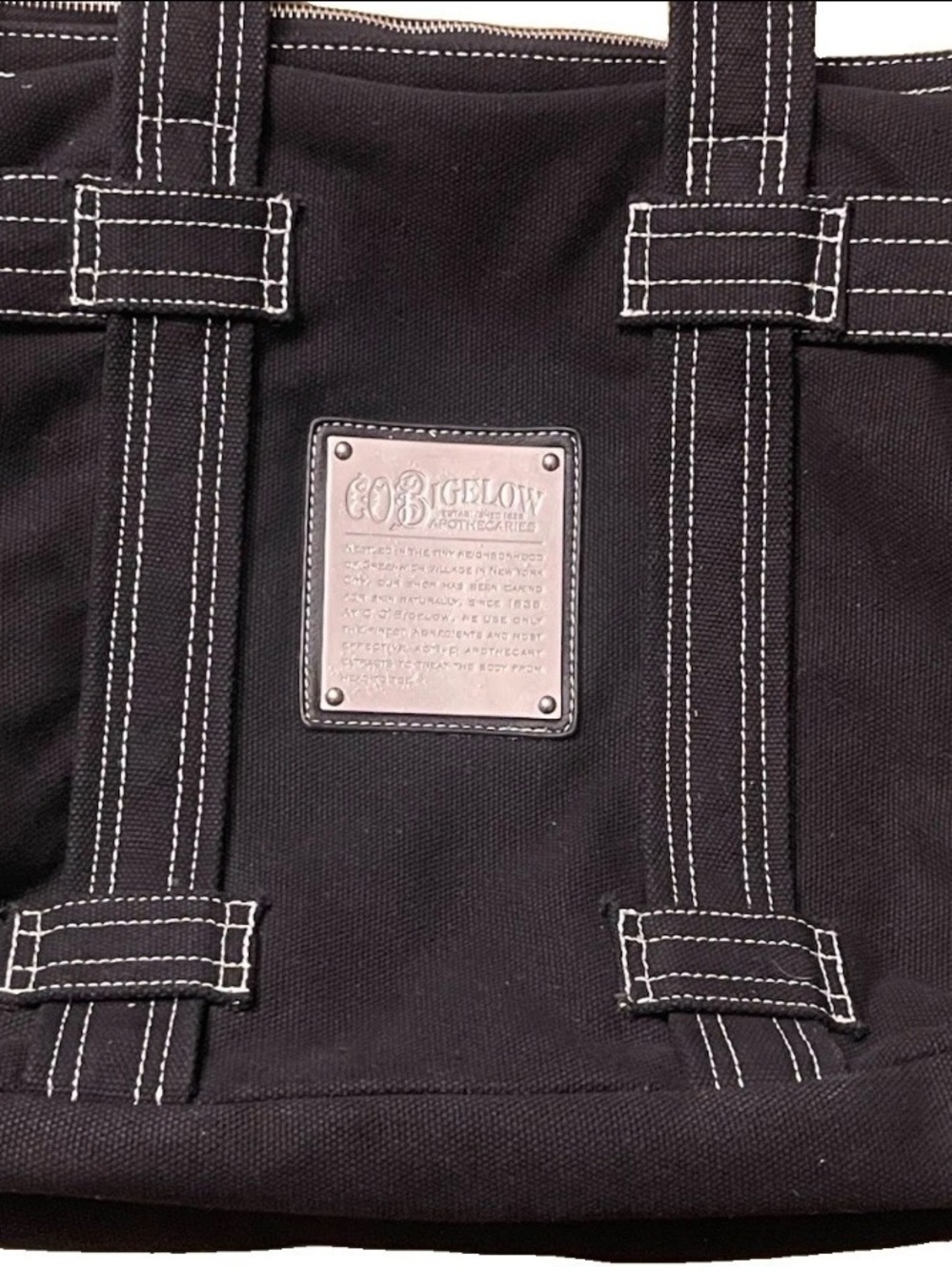 C.O. Bigelow Apothecaries Black Tote Bag With Buckles And Pockets